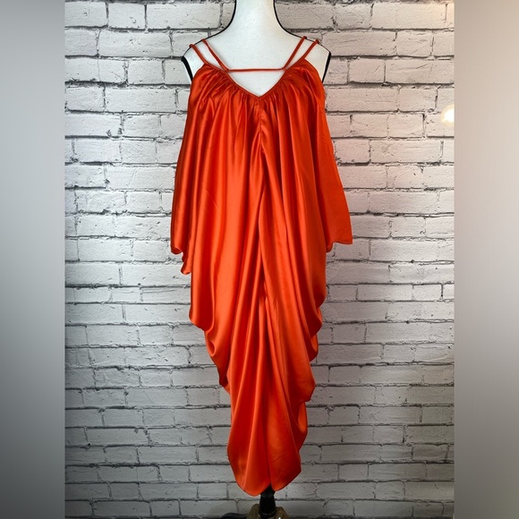 The Drop Orange Side Cowl Dress Boho Caftan Kaftan Style Dress Size Medium NEW - Picture 2 of 16